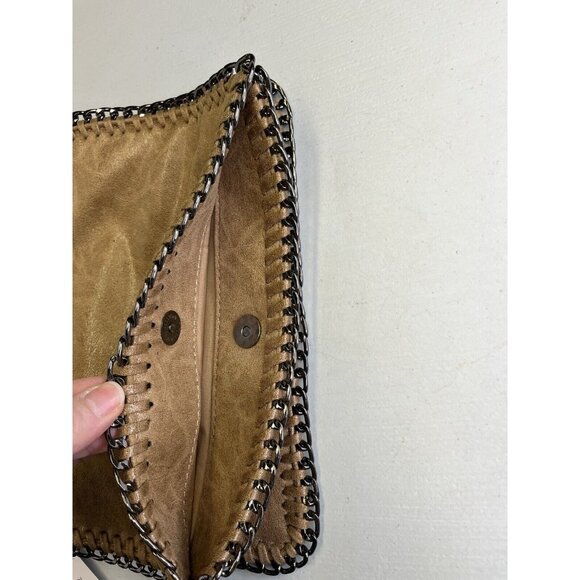 J Bag Adjustable Clutch Crossbody Detachable Metal Strap Tan Foldover - Picture 6 of 13